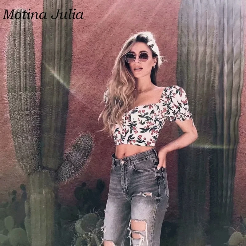 Мотина Юлия 2019 летнее платье с принтом в виде вишен женские блузки рубашки