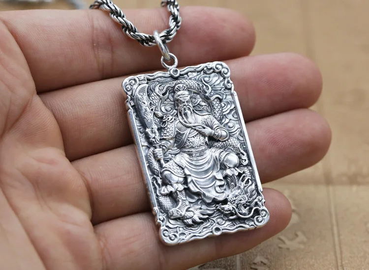 S999 чистое серебро счастливый телосложитель Wu Caishen Guan Gong тайская Серебряная Подвеска Ретро Мужская подвеска Будда