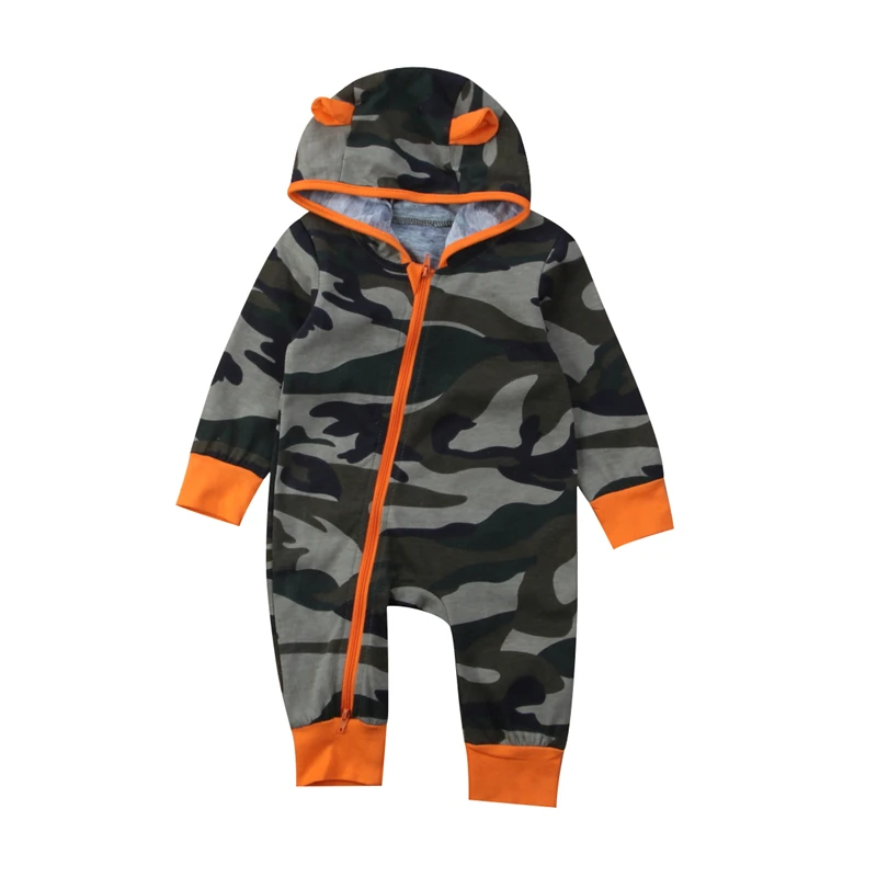 Emmababy для маленьких мальчиков длинные рукава ползунки камуфляж с капюшоном