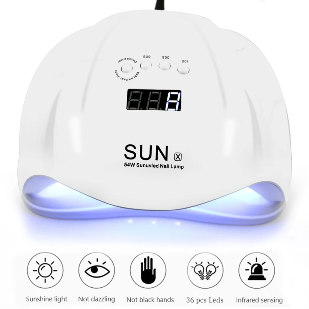 Лампа для ногтей 54 Вт Cure All Gel Sun UV LED, профессиональный салонный сушилка для лака с таймером 10с, 30с, 60с и сенсорным экраном.