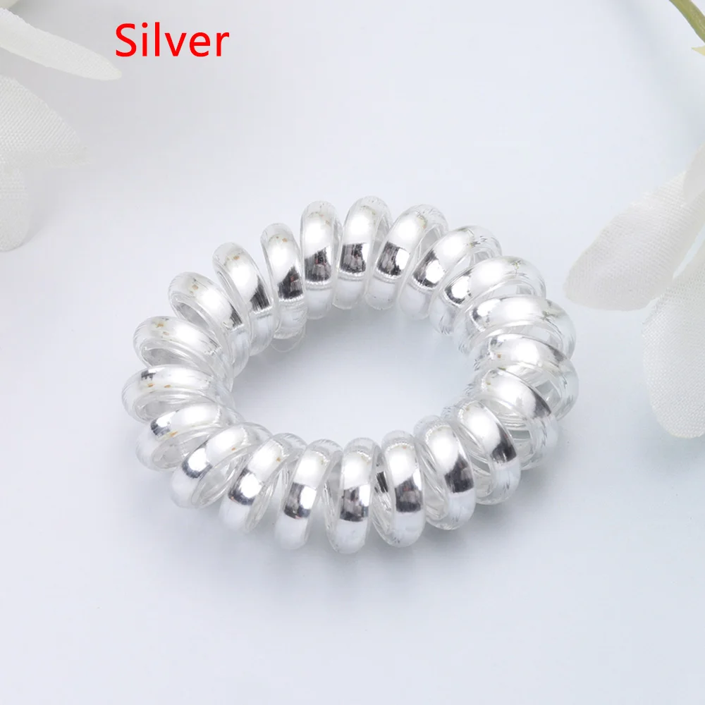 Silver 2 шт. эластичный телефонный провод волосы веревка повязка на голову Резиновая лента спиральные резинки Галстуки конский хвост держатель аксессуары для укладки инструменты - Цвет: Silver