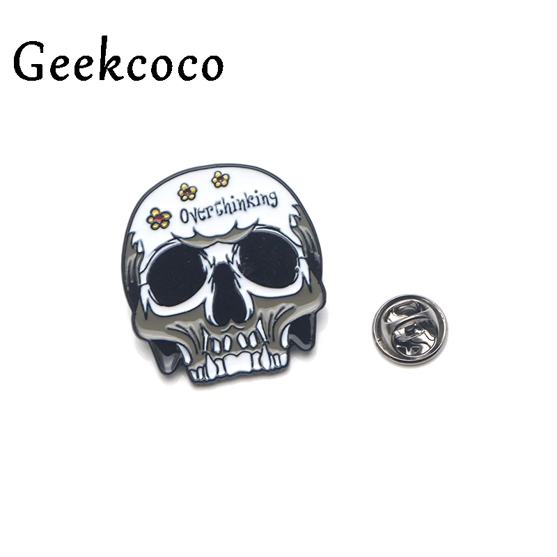 

Overthinking letter skull punk Zinc Alloy pins backpack pride clothes medal for bag shirt hat badge brooches for men women J0182