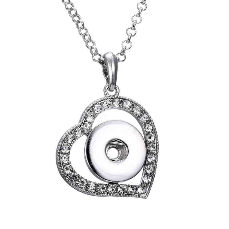 

Heart Necklace Jewelry Metal 18mm Snap Buttons Crystal Rhinestone Pendant Socket Fashion Women Gift