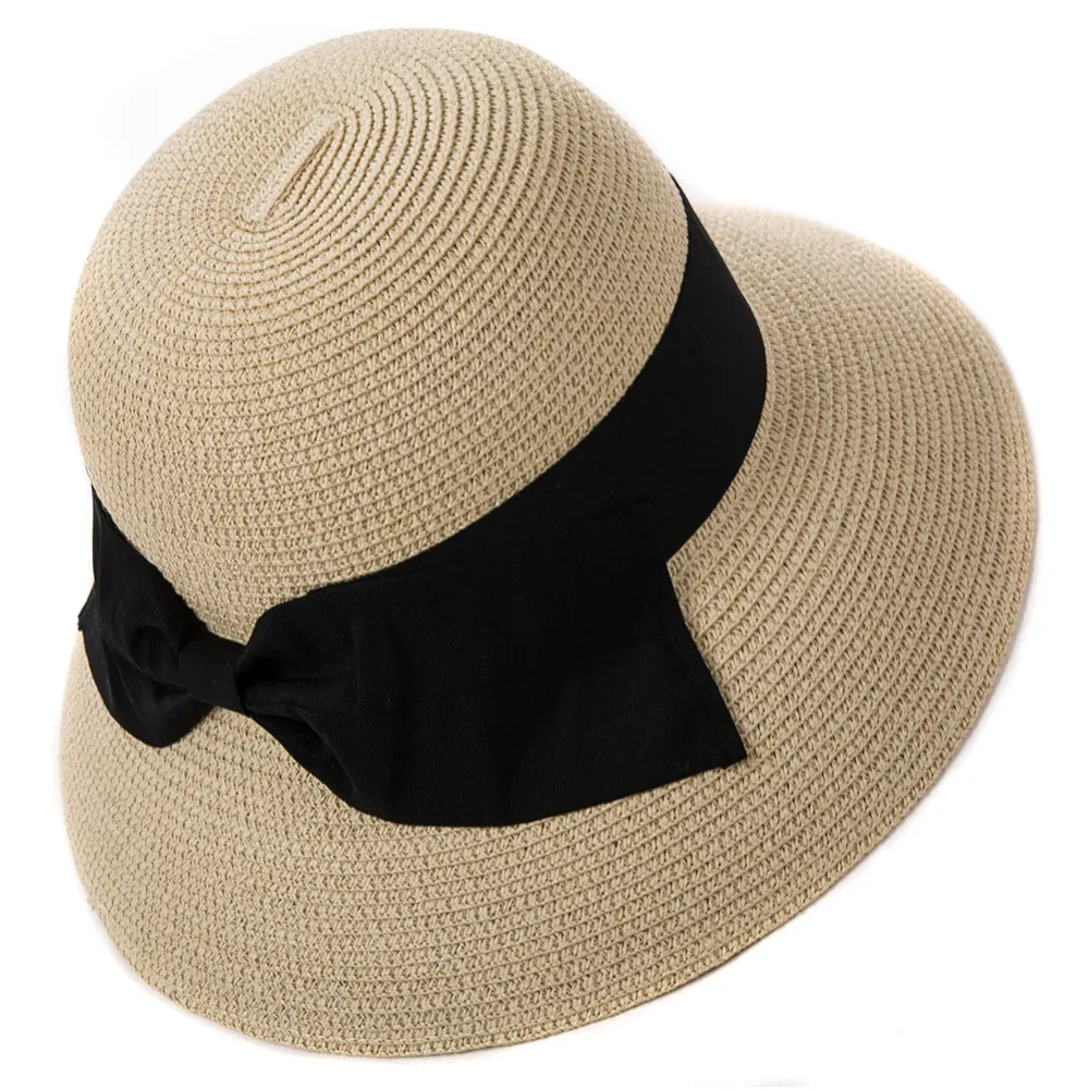 Женская Соломенная шляпка FANCET летняя с широкими полями UPF50 + Пляжная Регулируемая