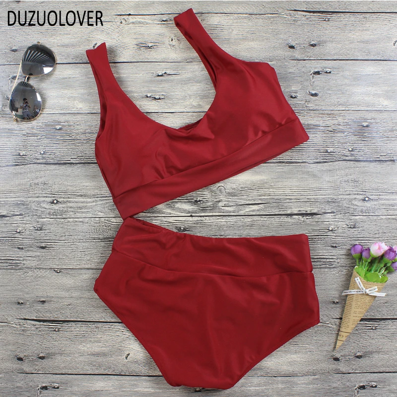 Комплект бикини с узелками красный глубоким вырезом высокой талией ed для женщин