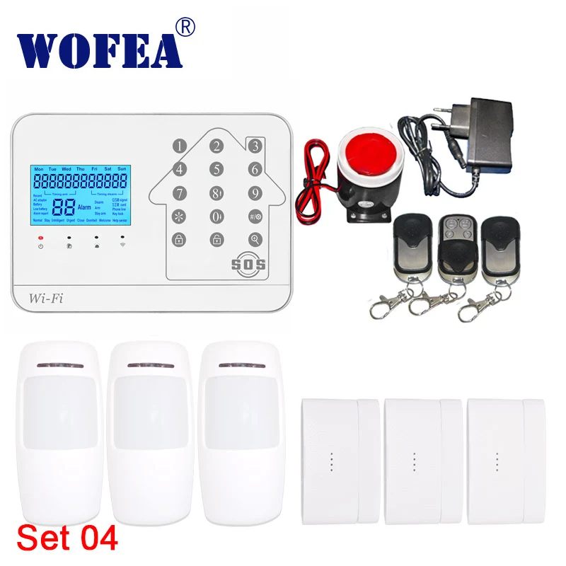 Wofea WIFi PSTN GSM сигнализация 3 в 1 сенсорная клавиатура приложение управление домашняя система охранной сигнализации набор с русским, английским, испанским - Цвет: Set 04