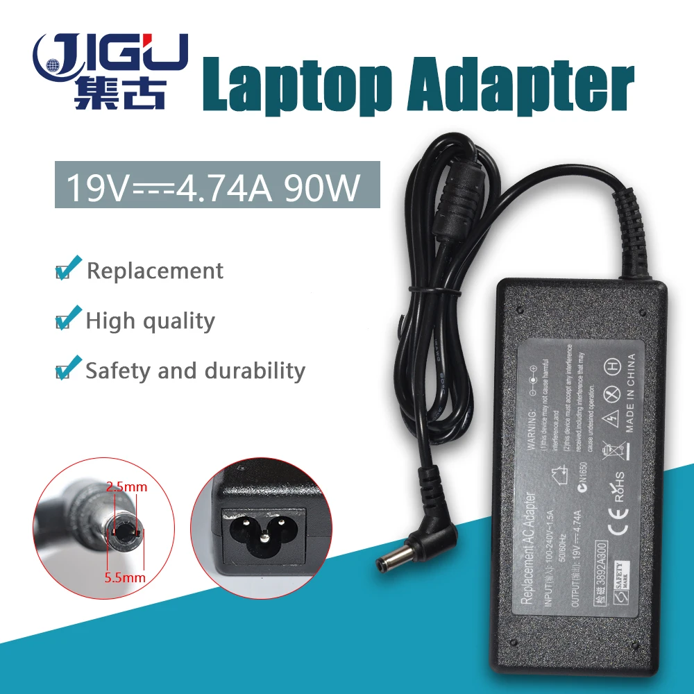 

JIGU 19V 4.74A 5.5*2.5mm 90W For Asus A8 F8 X81 A43s F80 F82 K40 A45 X81 M50 K52 Z99 A56 Laptop AC Charger Power Adapter
