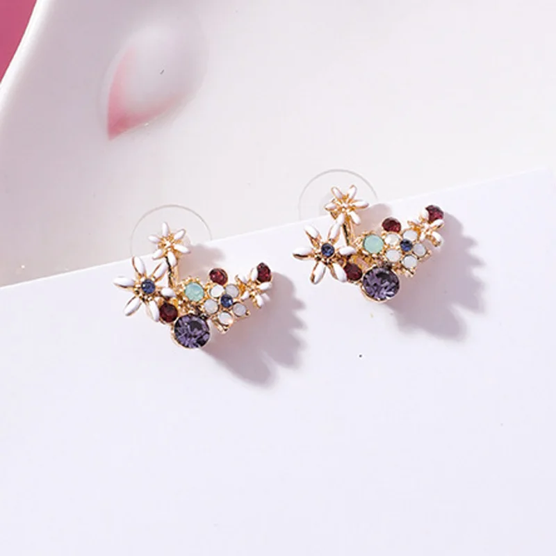 2018 Fashion Sweet Cute Crystal Blossom Flower Earrings S925 Silver Plated Stud Earring For Women Wedding Engagement Jewelry | Украшения и