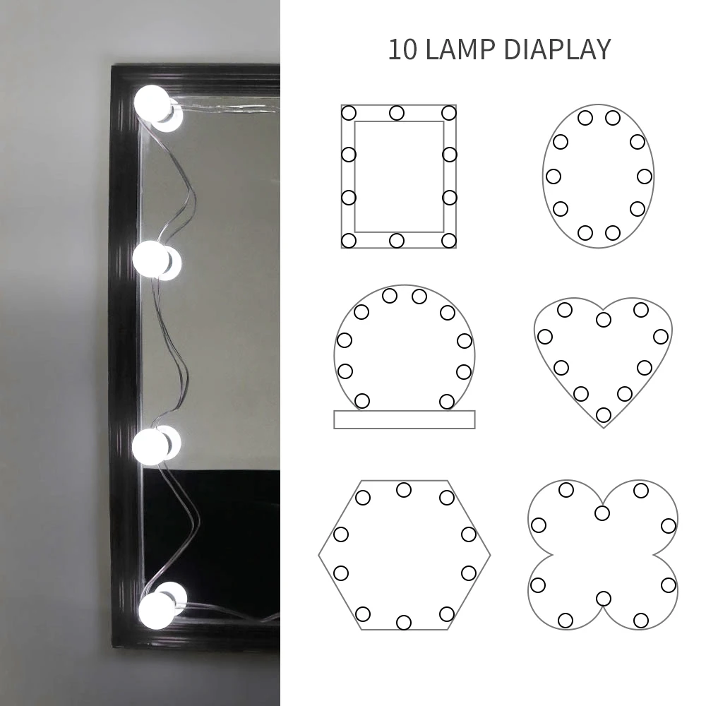 Косметическое зеркало для макияжа Светодиодный лампочки комплект зарядка через