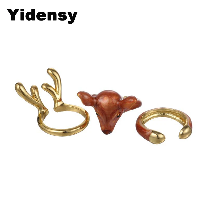 Yidensy Мода 3 шт. открытые Лебедь птица Белка Животные Лось кольца для женщин
