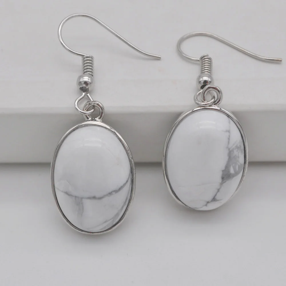 Белый камень Howlite овальные бусы Висячие серьги ювелирные изделия для женщин