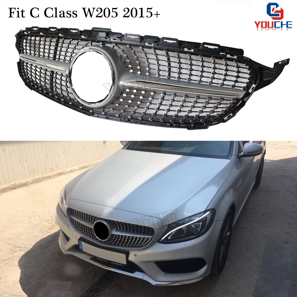 W205 Бриллиантовая решетка передний бампер для Mercedes C Класс A205 C205 S205 C300 C350 2015 2018