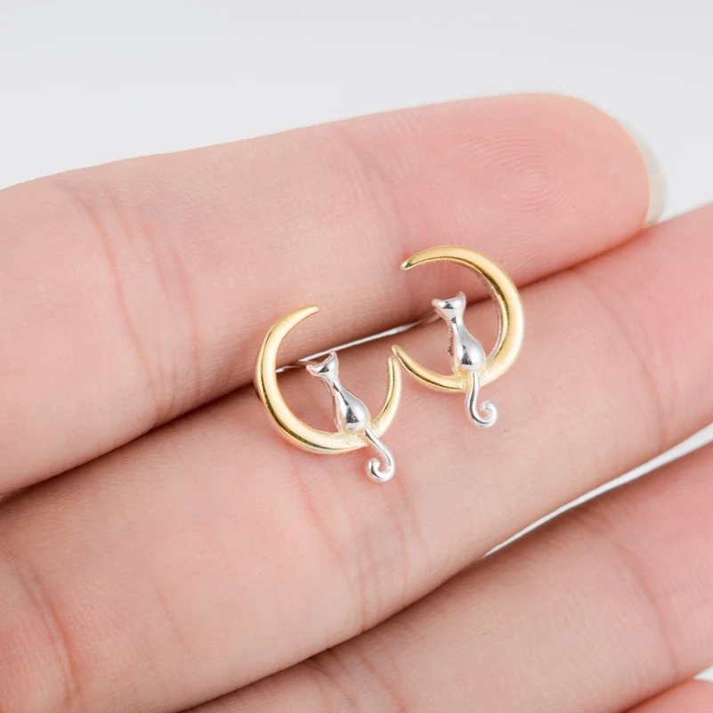 Женские серьги пусеты Oly2u модные золотого цвета с кошачьими лунами|moon stud earring|fashion