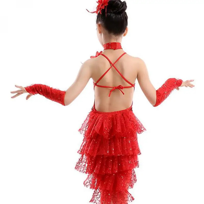 New Latin Dance Dress For Girls Costumes Sequins Tassels Children's Examination Competition Performance Clothing | Тематическая