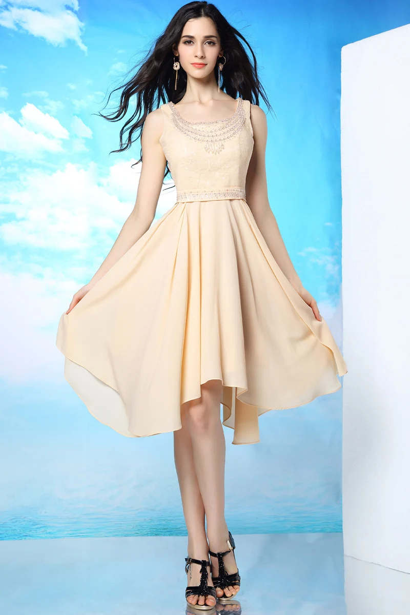 Dorisqueen New Design Sweet A-Line Short Boat Neck Beaded Lace Champagne Prom Dresses 2014 Cocktail Dress FastShipping6083 | Свадьбы и