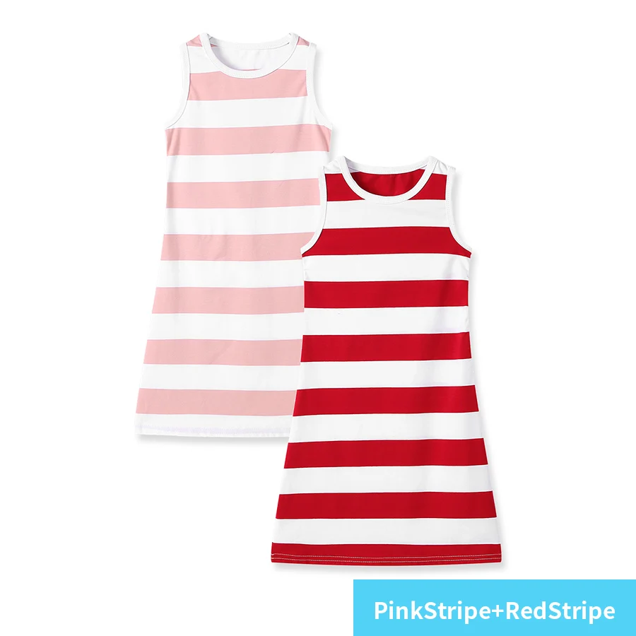 PinkStripe RedStripe SheeCute/комплект из 2 предметов для маленьких девочек; трикотажное платье-футболка трапециевидной формы без рукавов; SDS659 - Цвет: PinkStripe RedStripe