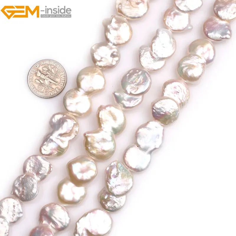 

Gem-inside Natural White Gemini Coin Freshwater Cultured Luster Pearls Beads for Jewelry Making 15inches DIY Jewellery