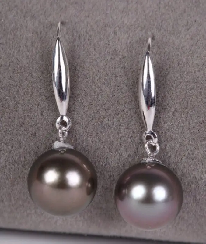 Круглые черные сережки с жемчугом 10 11 мм AAA 14 k/20 белое золото|Серьги| |