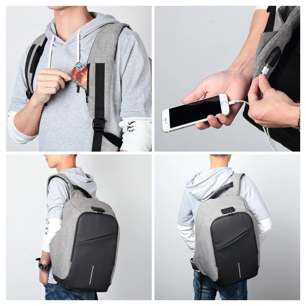 BISON DENIM USB зарядка анти вор рюкзак мужской для отдыха путешествий школьные сумки