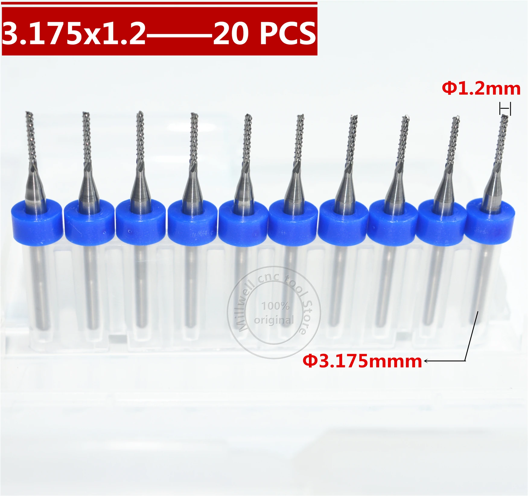 3 175 мм (1/8 '') * 1 2 20 шт CNC твердосплавный PCB Фрезерный резак микро доска Концевая