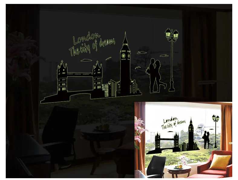 Съемный светящийся креативный современный Лондонский город наклейки на стену