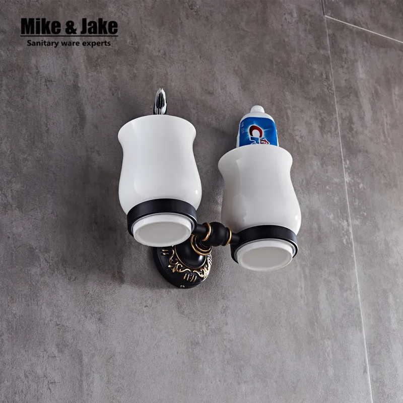 Черный держатель для двойных чашек алюминиевый ванной комнаты аксессуары