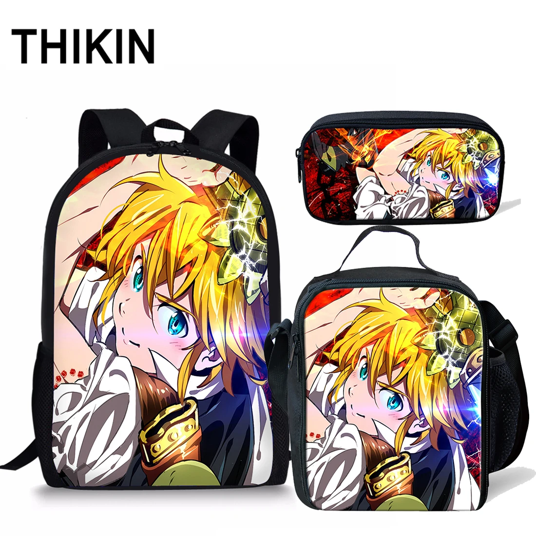 ALZ1126CGK Комплект школьных сумок THIKIN Seven Deadly Sins для мальчиков и девочек, детский школьный рюкзак с аниме, 3 предмета, Nanatsu No Taizai melidas Elizabeth - Цвет: ALZ1126CGK