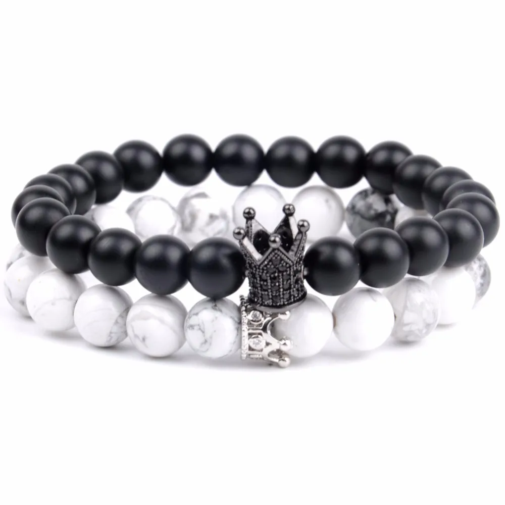 2 шт./компл. натуральный черный белый камень бисера пара дистанционный браслет 2018