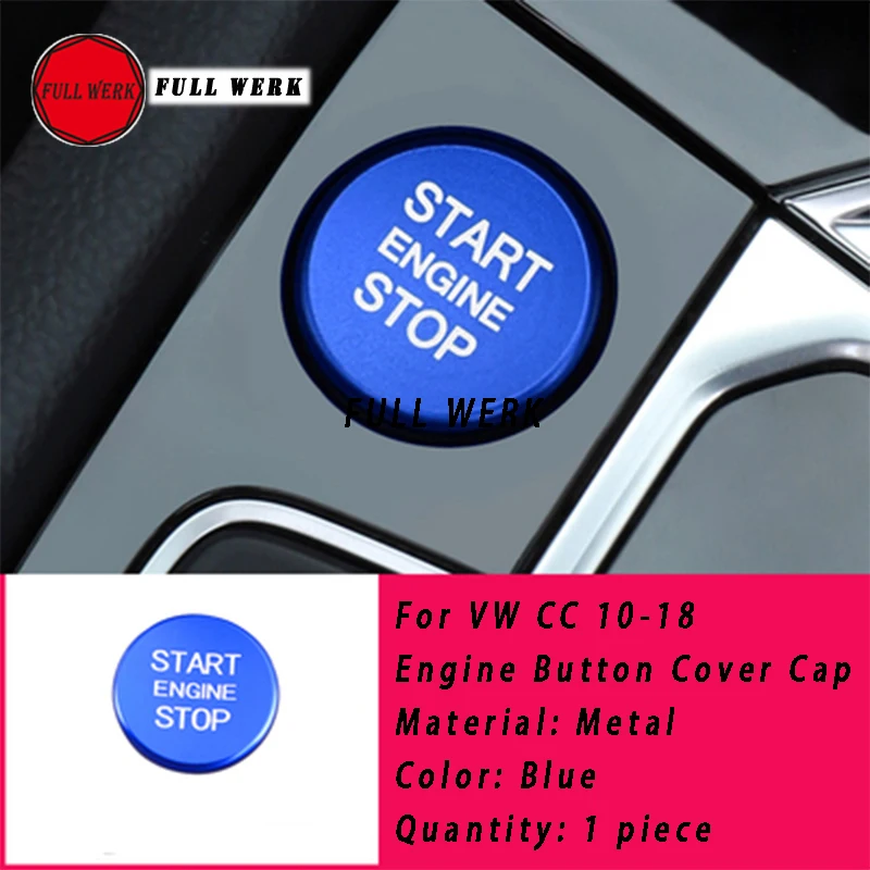 1pc Metal Car Start Stop Engine Button Cover Cap Sticker Protector Decoration for VW CC 2010-2018 Interior Accessories Blue Red |