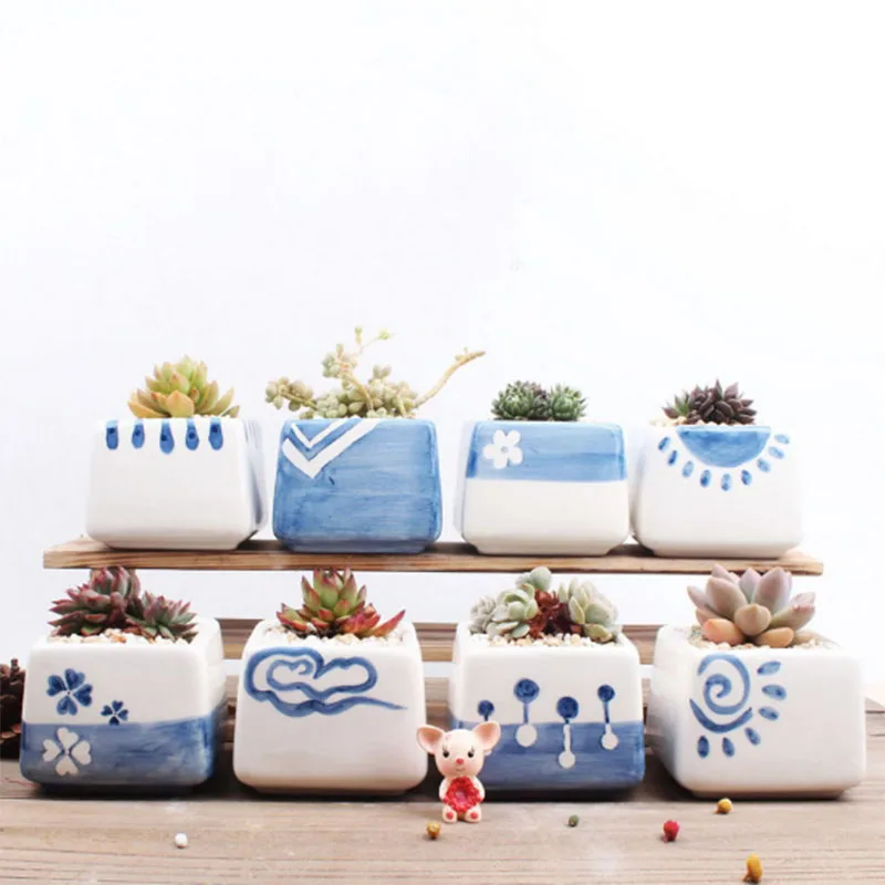 Ручная роспись цветочный горшок для девочек синий розовый Серия Цветочный