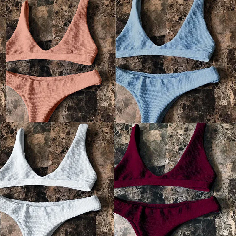 

Hot 2019 New Sexy Women Bikini Set Pure Color Swimwear Bandage Push Up Padded solid Swimsuit Bathing Beachwear Brazilian Biquini