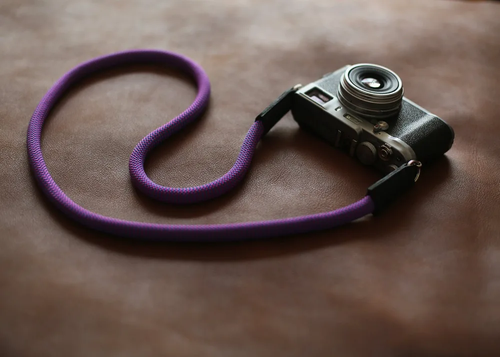 Windmup COOL Blue purple Climbing rope 10mm Black leather handmade Camera neck shoulder strap | Электроника