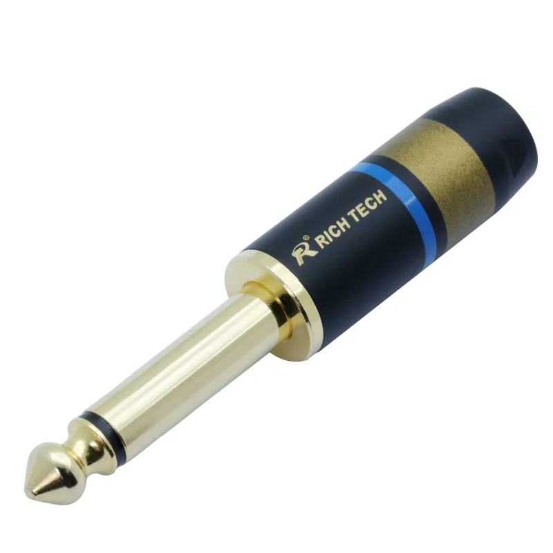 50pcs/25pairs Mono 2Poles 1/4&quot Jack 6.35mm Audio Connector Soldering Gold Plated 6.5mm Plug + Luxury Copper Shell Black Color |