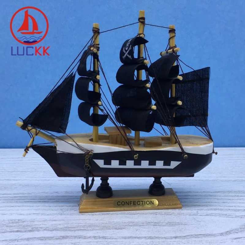 

LUCKK 16CM Handmade Black Pirate Wooden Model Ship Marine Home Interior Decor Wood Crafts Caribbean Classics Nautical Ornament