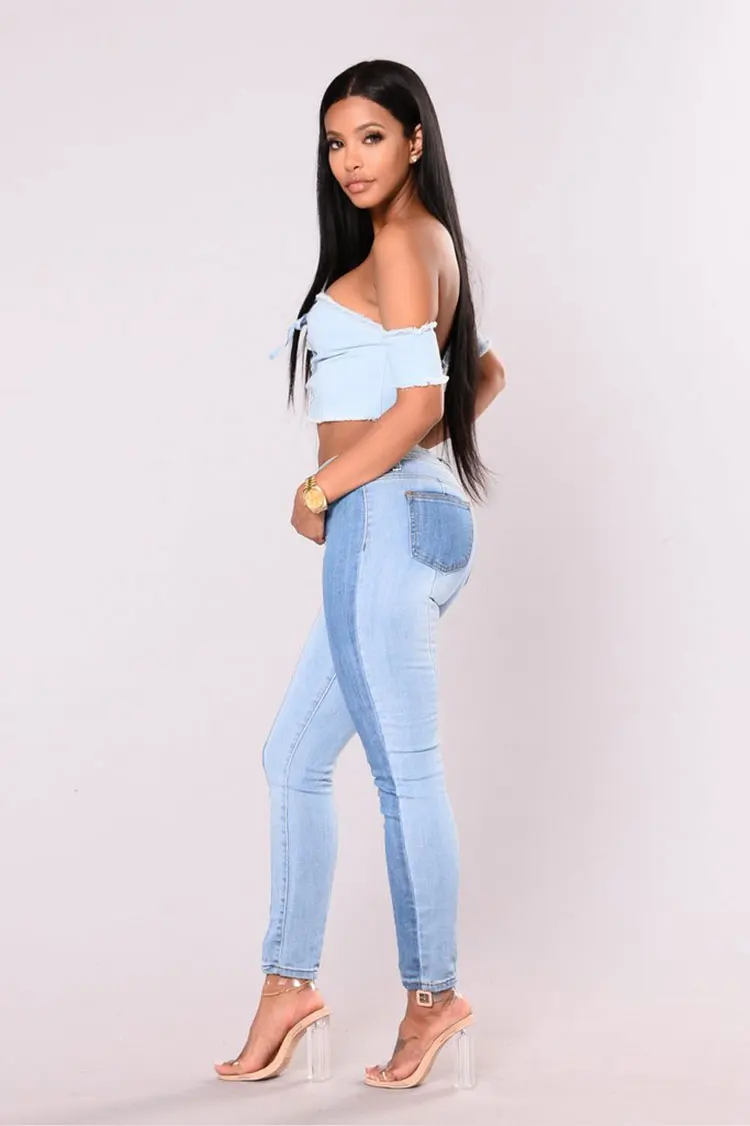 2018 Summer Coloured Jeans Women Pencil Pants Light Blue |