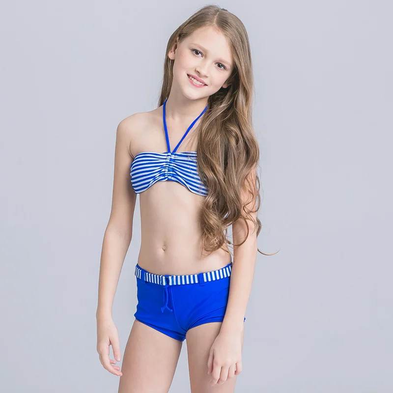 Новый Полосатый бикини девушки 2017 для девочек купальник из двух частей ванный