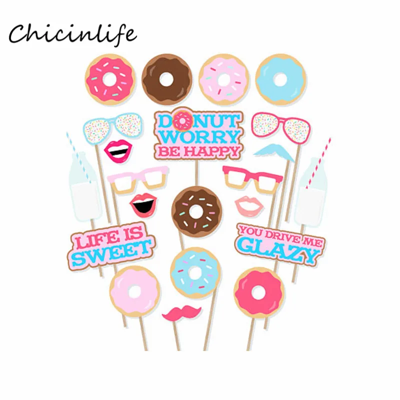 photo props Chicinlife пончик баннер бумажный стаканчик салфетки тарелки с днем рождения Юбилей ребенка душ конфеты украшение для бара и вечеринки пончик Вечерние - Цвет: photo props