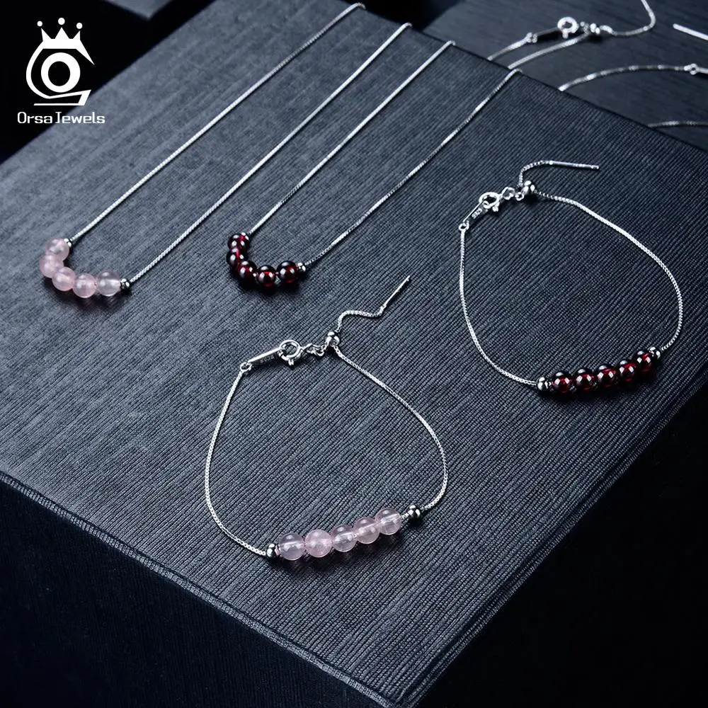 ORSA JEWELS красивые женские красные гранатовые браслеты Настоящее серебро 925 пробы 925 браслеты красивый стильный подарок ювелирные изделия SB49