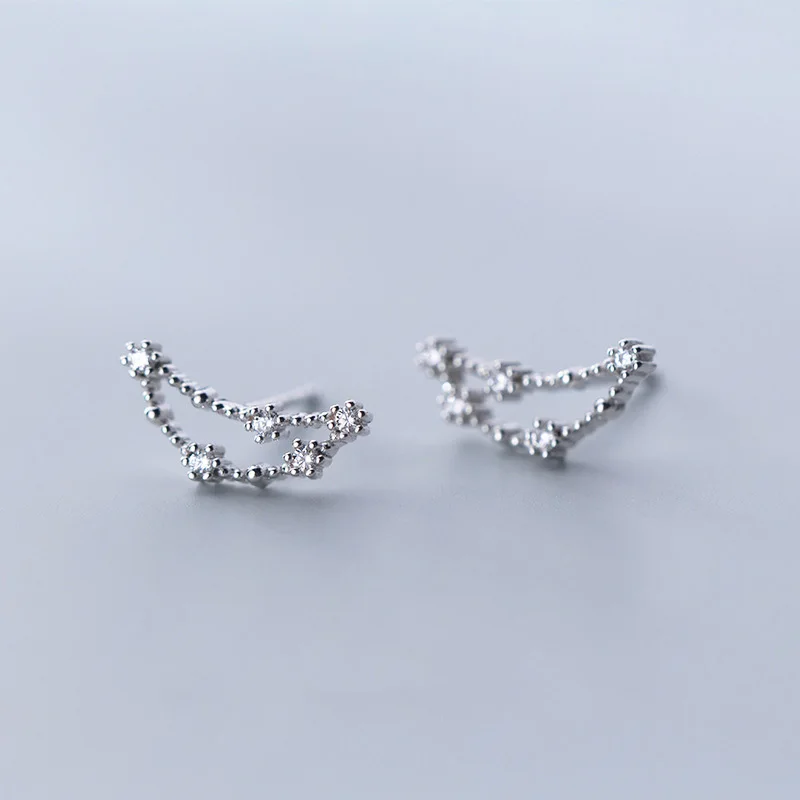B WTLTC 925 Sterling Sliver Constellations Stud Earrings Star Cluster Ear Climber Earrings Astrology CZ Ear Jackets Earrings Gifts - Окраска металла: B