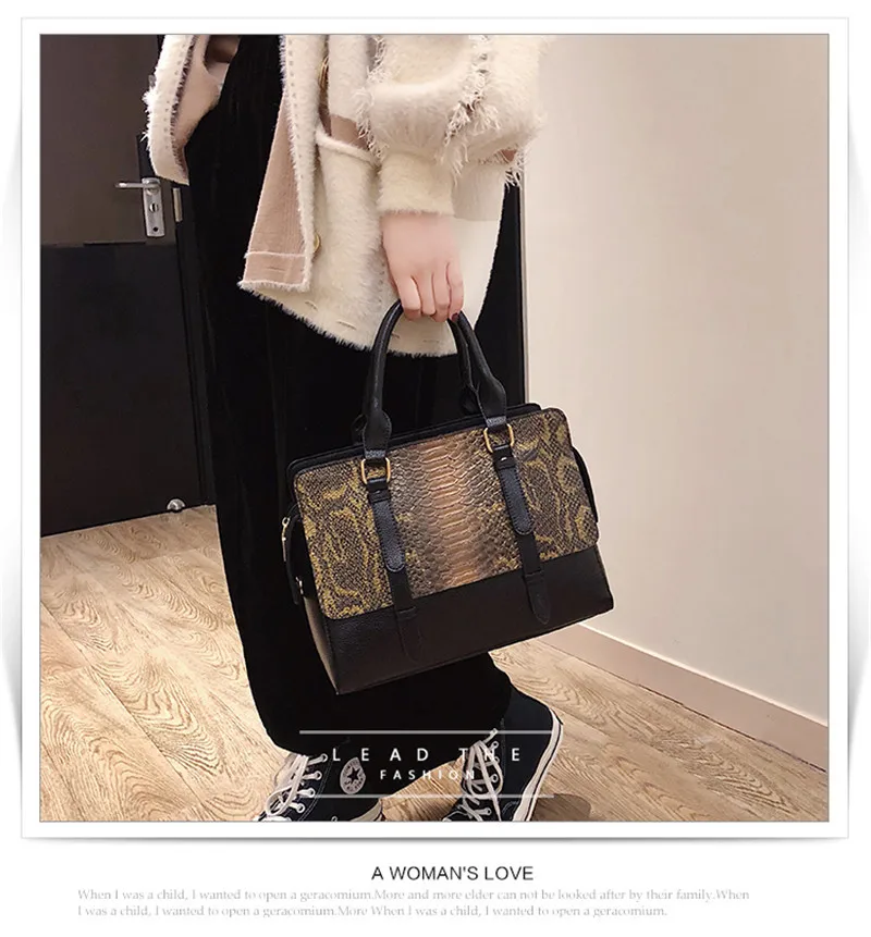 Fashion Serpentine Pattern Women Handbag Big Snake Skin PU Leather Crossbody Female Bag Brown Green Sac Femme Large Shoulder Bag