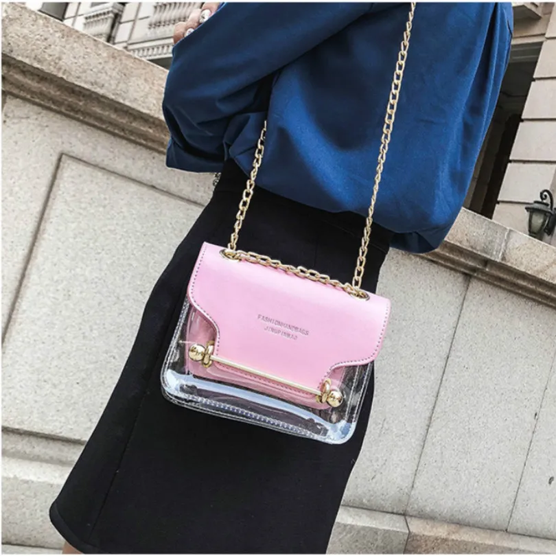 2019 Trend Women 2pcs/Set Shoulder Bag PU+PVC Fashion Ladies Transparent Jelly bag Patchwork Candy Color Crossbody bags Hot Sale | Багаж и