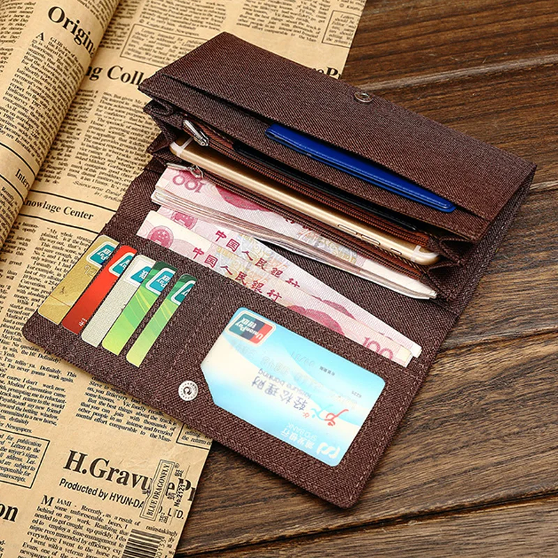 Холщовый кошелек с карманом на молнии вместительный женский бумажник из