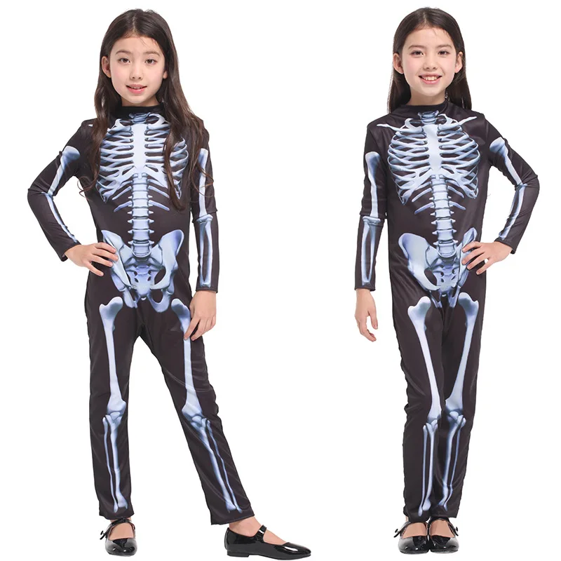 

Scary Kids Girls Skeleton Jumpsuit Ghost Costume for Halloween Christmas Carnival Masquerade Horrible Children Cosplay Clothes