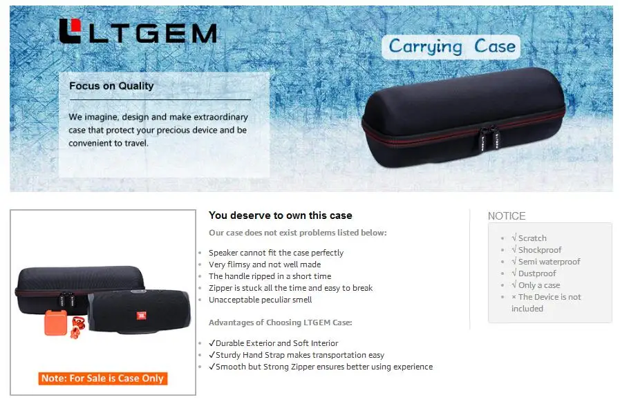 LTGEM Жесткий Чехол для JBL Charge 4 Портативный водонепроницаемый беспроводной bluetooth-динамик. Подходит для usb-кабеля и зарядного устройства