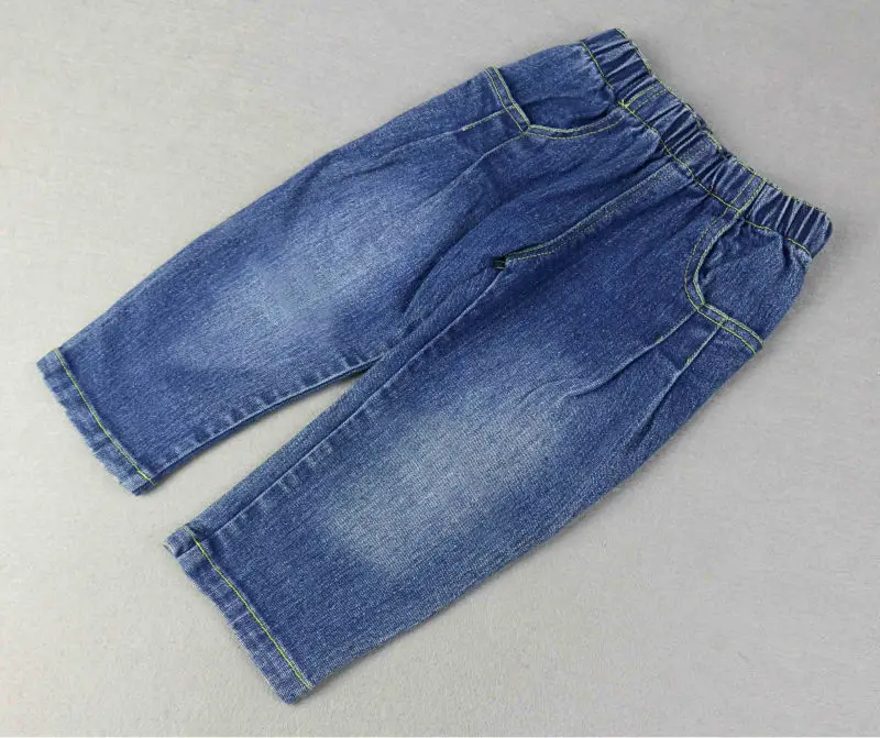 Мальчика Полная Длина сплошной синий цвет джинсы с карманом кнопка простой Стиль