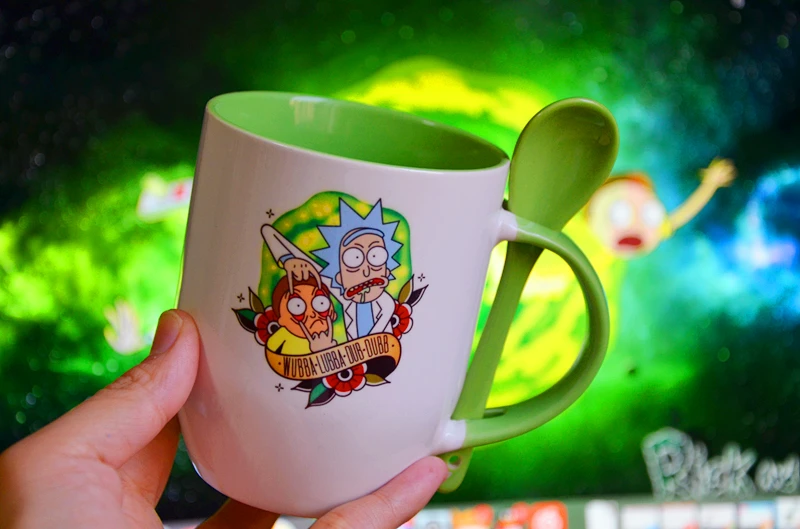 Рик и Морти WUBBA LUBBA DUB DUBB зеленая чашка кружка с ложкой