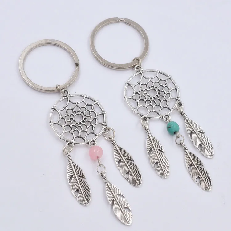 New Pink Blue Beads Dream catcher Feather keychian Wind Chimes Catcher Key Chain Women Vintage Indian Style ring gift | Украшения и