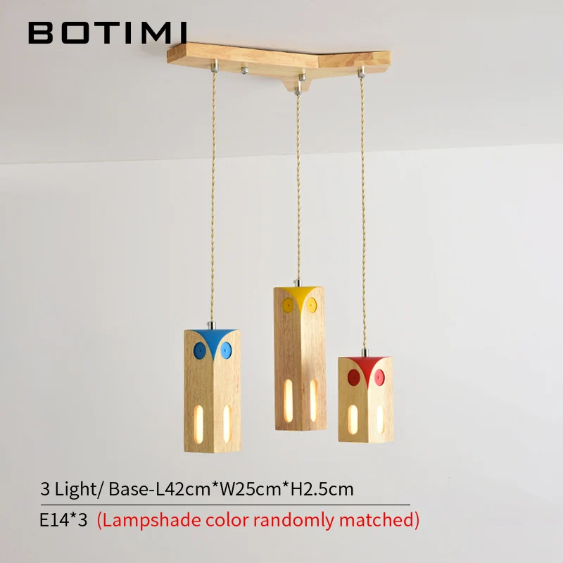 3 Light BOTIMI в стиле Юго-Восточной Азии деревянный светодиодный подвесной светильник для столовой с принтом Совы милый деревянный абажур подвесное освещение для кухни - Цвет корпуса: 3 Light