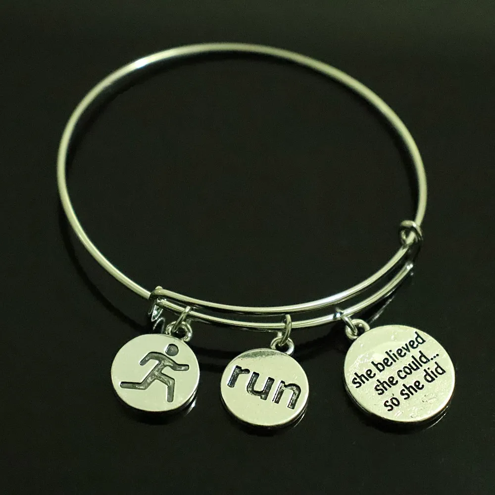 Fashion ancient RUN tag pendant bracelet FIT fitness running men and women gifts Wire Bangle | Украшения и аксессуары