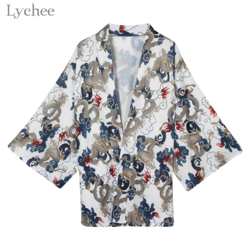 Кардиган Lychee Dragon японское кимоно с длинным рукавом и V-образным вырезом женские